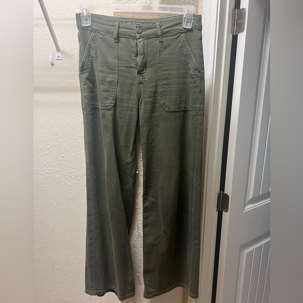 AE Dreamy Drape Stretch Super High-Waisted Baggy Wide-Leg Pant Size 0 short